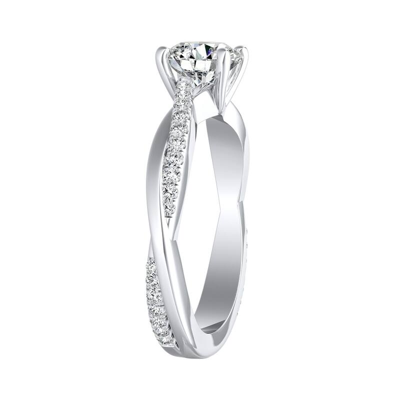 Auriya Twisted Modern 1ct Round Moissanite and 1/5ctw Diamond Engagement Ring 14K Gold