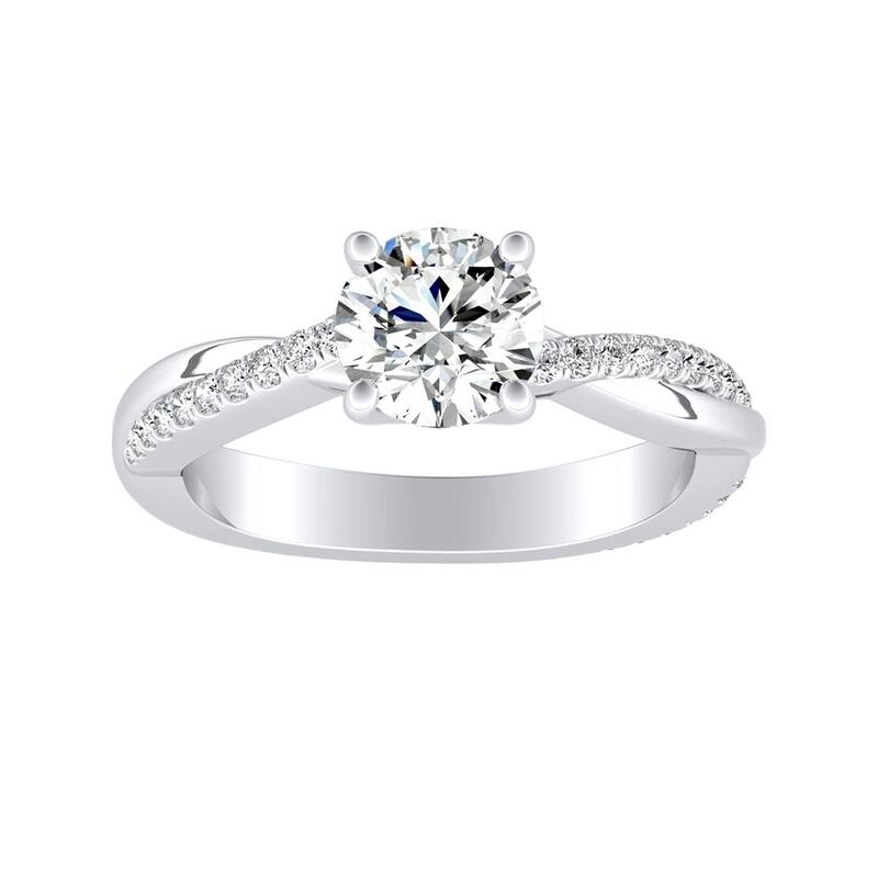 Auriya Twisted Modern 1ct Round Moissanite and 1/5ctw Diamond Engagement Ring 14K Gold