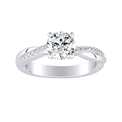 Auriya Twisted Modern 1ct Round Moissanite and 1/5ctw Diamond Engagement Ring 14K Gold