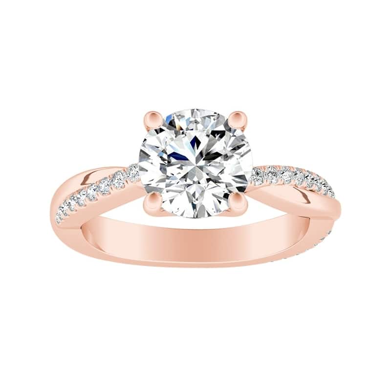 Auriya 14k Gold Twisted Modern 2 1/2ct Round Moissanite and 1/5ctw Diamond Engagement Ring