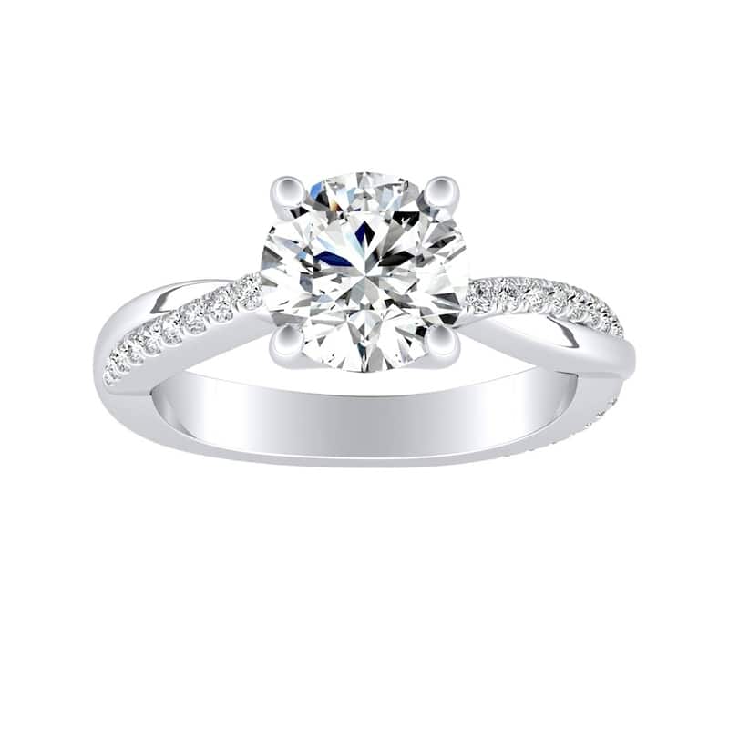 Auriya 14k Gold Twisted Modern 2 1/2ct Round Moissanite and 1/5ctw Diamond Engagement Ring
