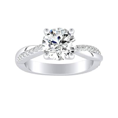Auriya 14k Gold Twisted Modern 2 1/2ct Round Moissanite and 1/5ctw Diamond Engagement Ring
