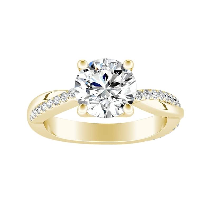 Auriya 14k Gold Twisted Modern 2 1/2ct Round Moissanite and 1/5ctw Diamond Engagement Ring