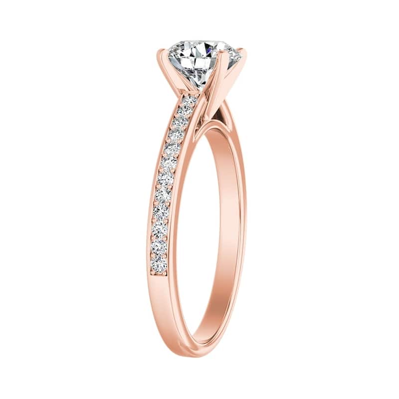 Auriya 14k Gold 2 1/2ct Round Moissanite and Diamond Engagement Ring 1/6ctw