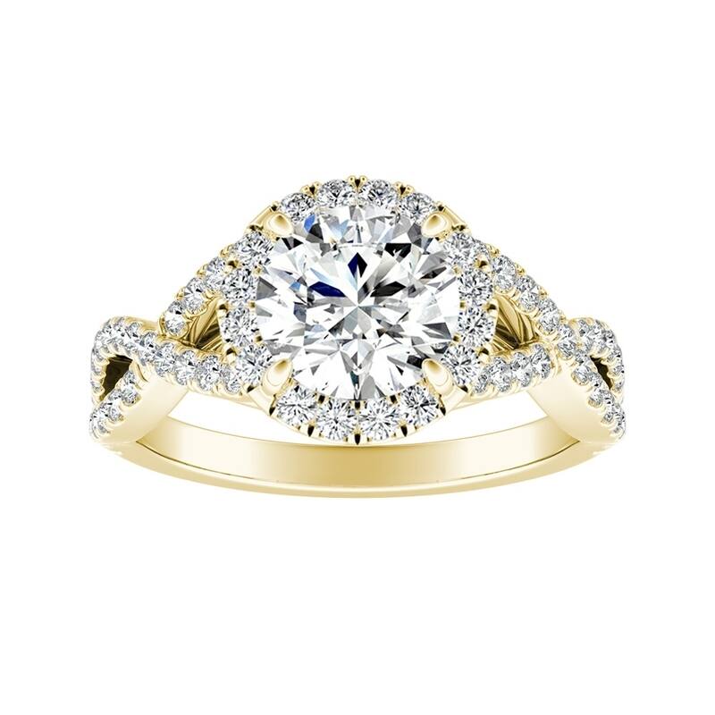 Auriya 14k Gold Infinity Round3ct Moissanite and 1/2ctw Diamond Halo Engagement Ring