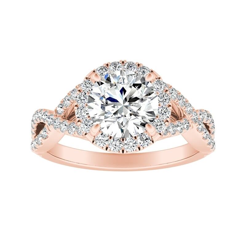 Auriya 14k Gold Infinity Round3ct Moissanite and 1/2ctw Diamond Halo Engagement Ring