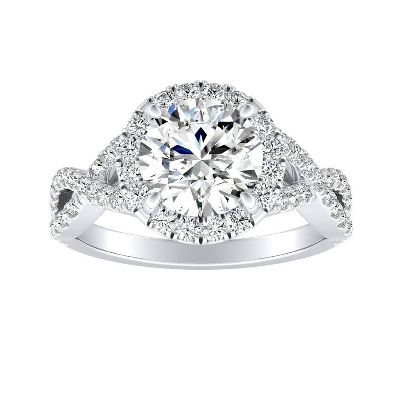 Auriya 14k Gold Infinity Round3ct Moissanite and 1/2ctw Diamond Halo Engagement Ring