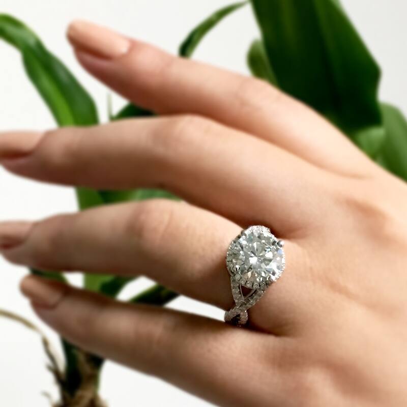 Auriya 14k Gold Infinity Round3ct Moissanite and 1/2ctw Diamond Halo Engagement Ring