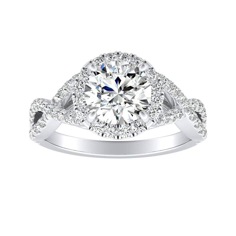 Auriya Infinity Round1 1/2ct Moissanite and 1/2ctw Diamond Halo Engagement Ring 14K Gold