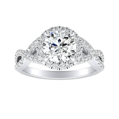 Auriya Infinity Round1 1/2ct Moissanite and 1/2ctw Diamond Halo Engagement Ring 14K Gold