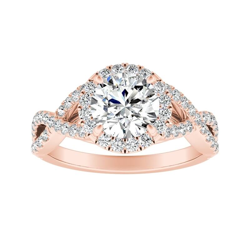 Auriya Infinity Round1 1/2ct Moissanite and 1/2ctw Diamond Halo Engagement Ring 14K Gold
