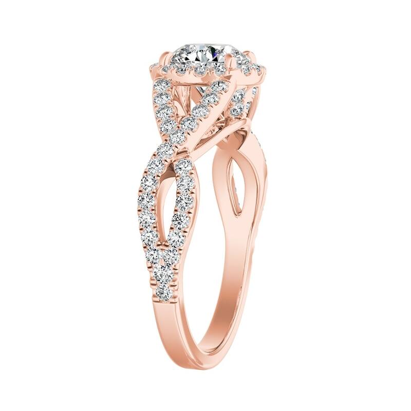 Auriya Infinity Round1 1/2ct Moissanite and 1/2ctw Diamond Halo Engagement Ring 14K Gold