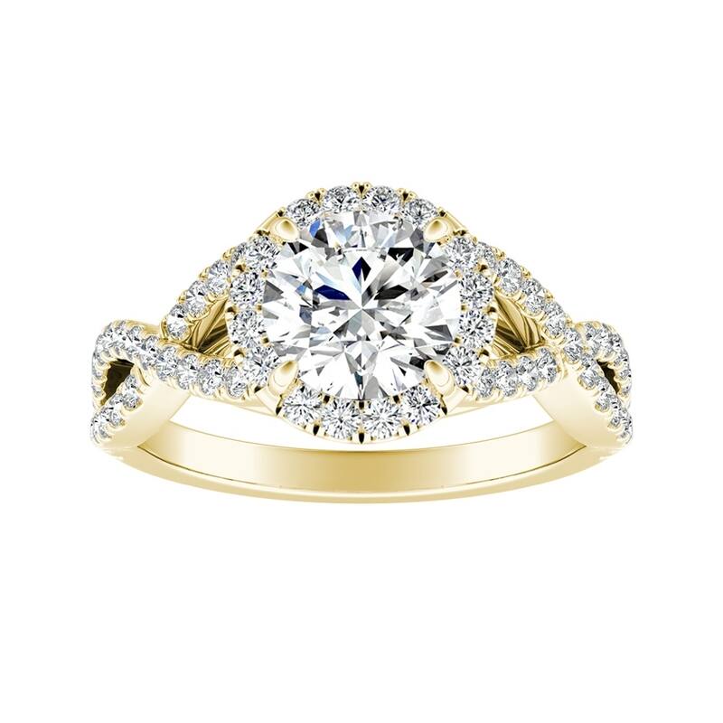 Auriya Infinity Round1 1/2ct Moissanite and 1/2ctw Diamond Halo Engagement Ring 14K Gold