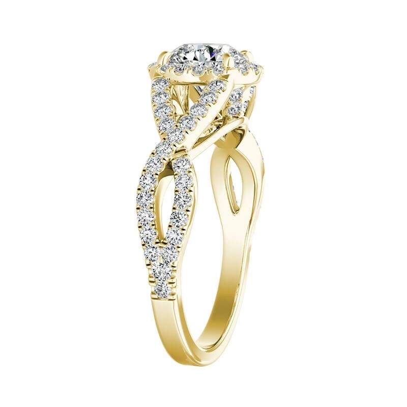 Auriya Infinity Round2ct Moissanite and 1/2ctw Diamond Halo Engagement Ring 14K Gold