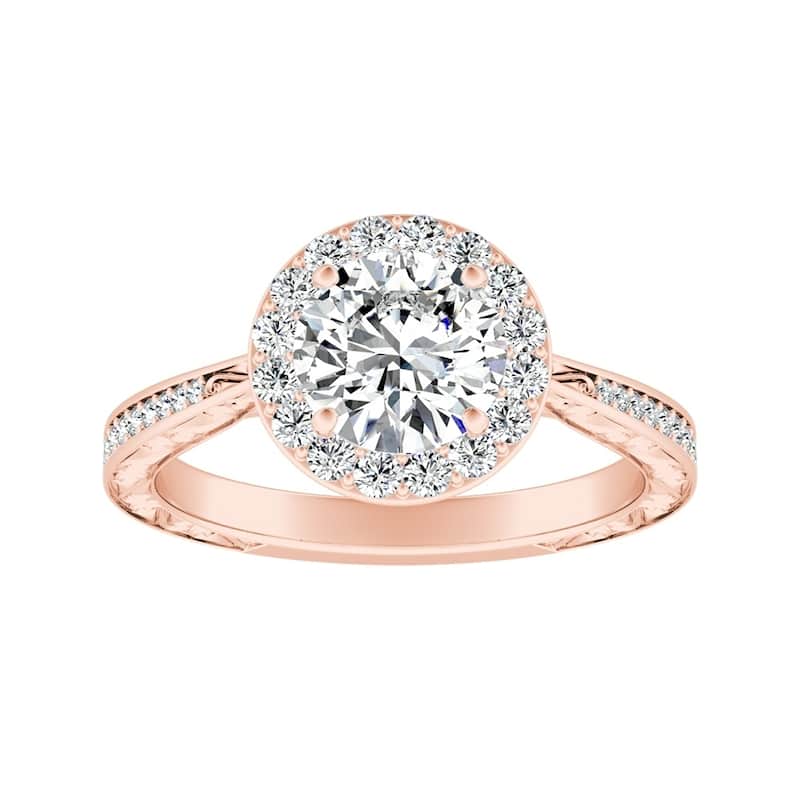Auriya Vintage 1/2ct Round Moissanite and 3/8ctw Halo Diamond Engagement Ring 14K