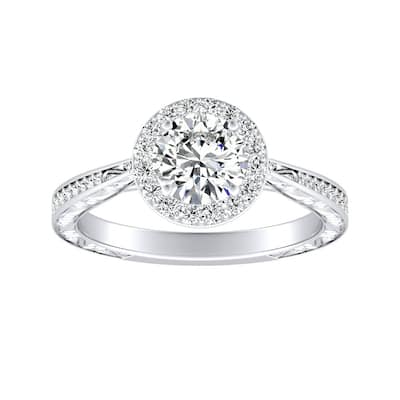 Auriya Vintage 1/2ct Round Moissanite and 3/8ctw Halo Diamond Engagement Ring 14K