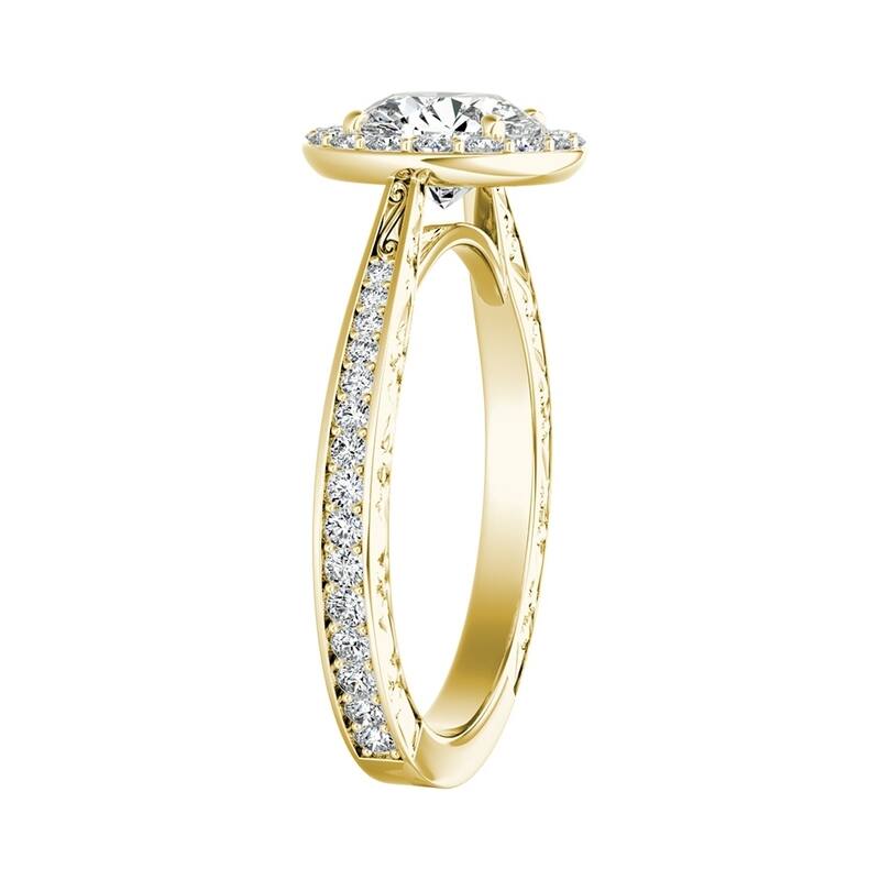 Auriya Vintage 1/2ct Round Moissanite and 3/8ctw Halo Diamond Engagement Ring 14K