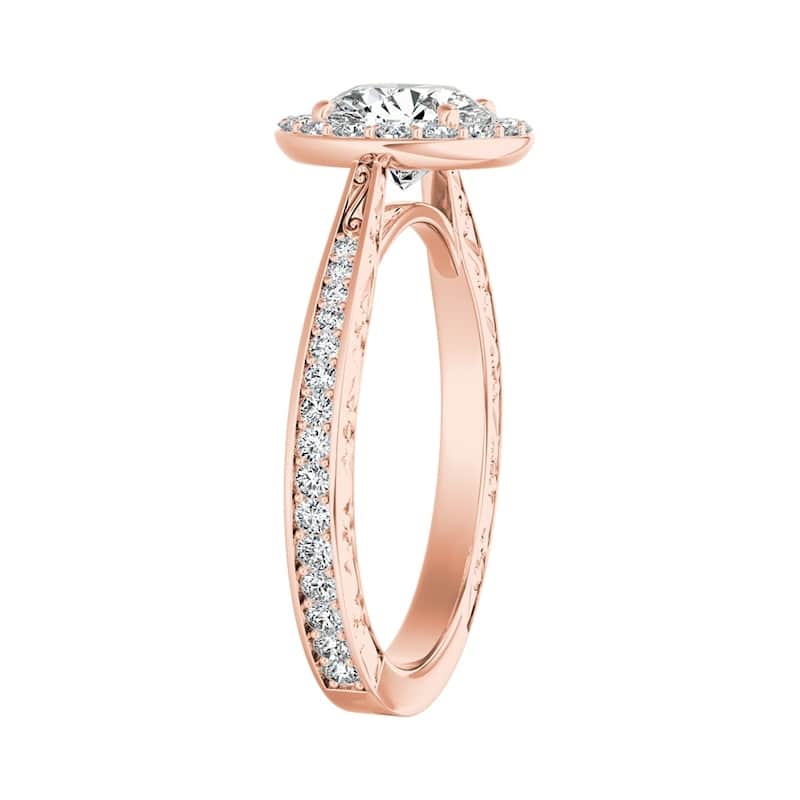Auriya Vintage 1/2ct Round Moissanite and 3/8ctw Halo Diamond Engagement Ring 14K