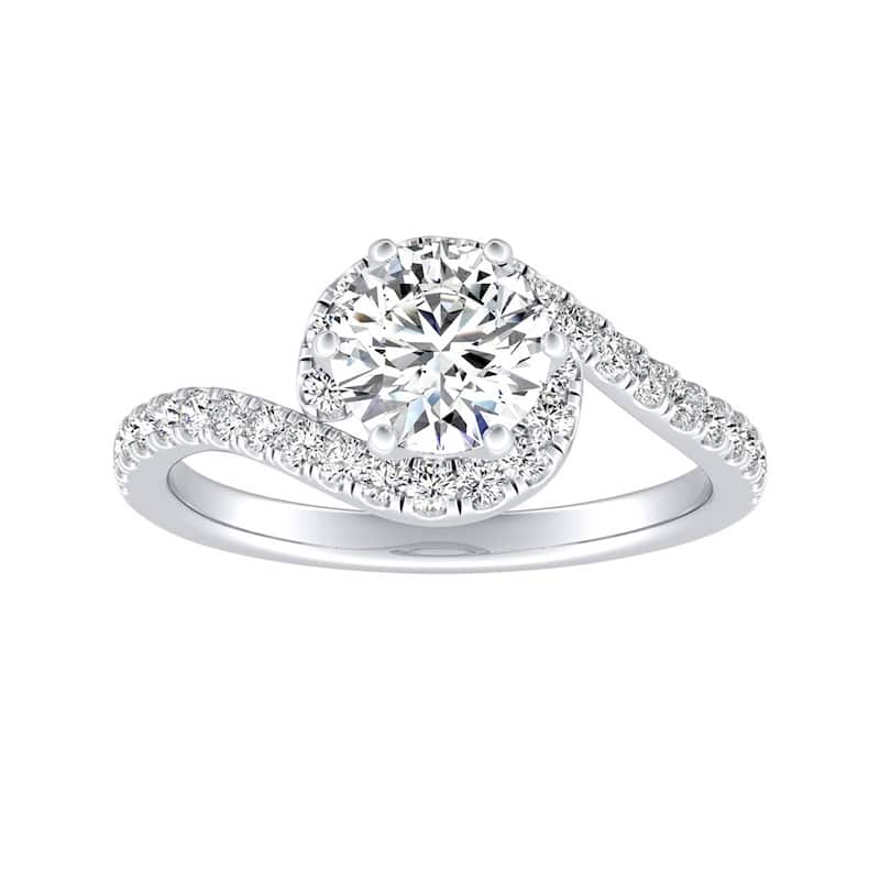 Auriya Modern 1/2ct Moissanite and 1/3ctw Halo Diamond Engagement Ring 14K Gold