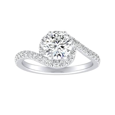 Auriya Modern 1/2ct Moissanite and 1/3ctw Halo Diamond Engagement Ring 14K Gold