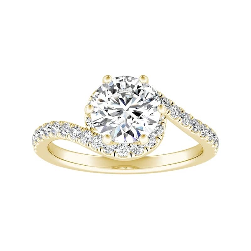Auriya Modern 1/2ct Moissanite and 1/3ctw Halo Diamond Engagement Ring 14K Gold