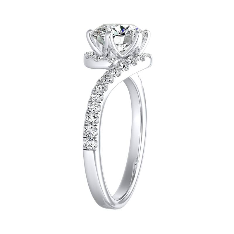 Auriya 14k Gold Bypass 2 1/2ct Round Moissanite and 1/3ctw Halo Diamond Engagement Ring