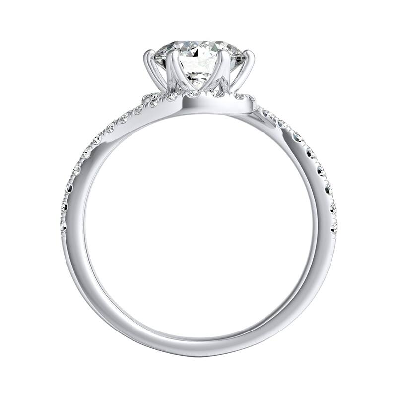 Auriya 14k Gold Bypass 2 1/2ct Round Moissanite and 1/3ctw Halo Diamond Engagement Ring