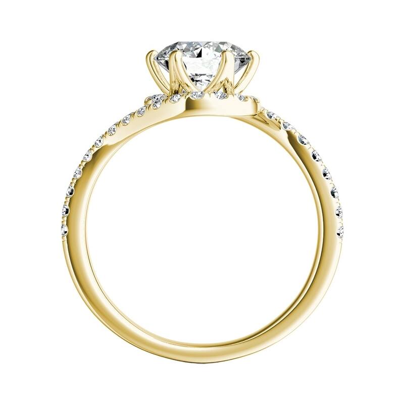 Auriya 14k Gold Bypass 2 1/2ct Round Moissanite and 1/3ctw Halo Diamond Engagement Ring