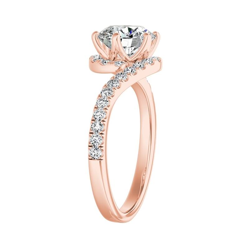 Auriya 14k Gold Bypass 2 1/2ct Round Moissanite and 1/3ctw Halo Diamond Engagement Ring