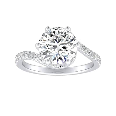 Auriya 14k Gold Bypass 2 1/2ct Round Moissanite and 1/3ctw Halo Diamond Engagement Ring