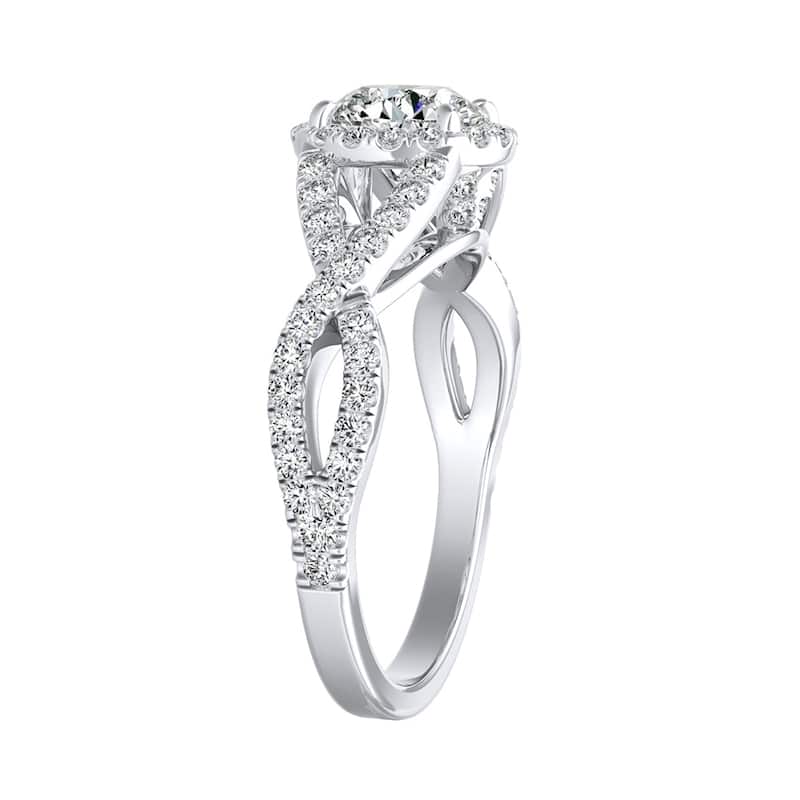 Auriya Infinity Round3/4ct Moissanite and 1/2ctw Diamond Halo Engagement Ring 14K Gold