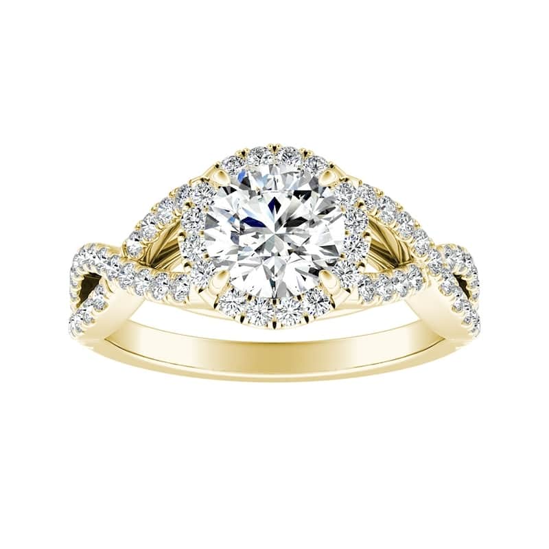 Auriya Infinity Round3/4ct Moissanite and 1/2ctw Diamond Halo Engagement Ring 14K Gold