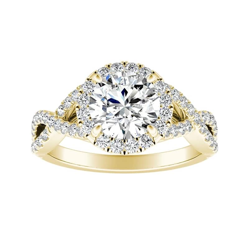 Auriya 14k Gold Infinity Round4ct Moissanite and 1/2ctw Diamond Halo Engagement Ring