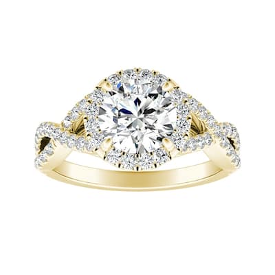 Auriya 14k Gold Infinity Round4ct Moissanite and 1/2ctw Diamond Halo Engagement Ring