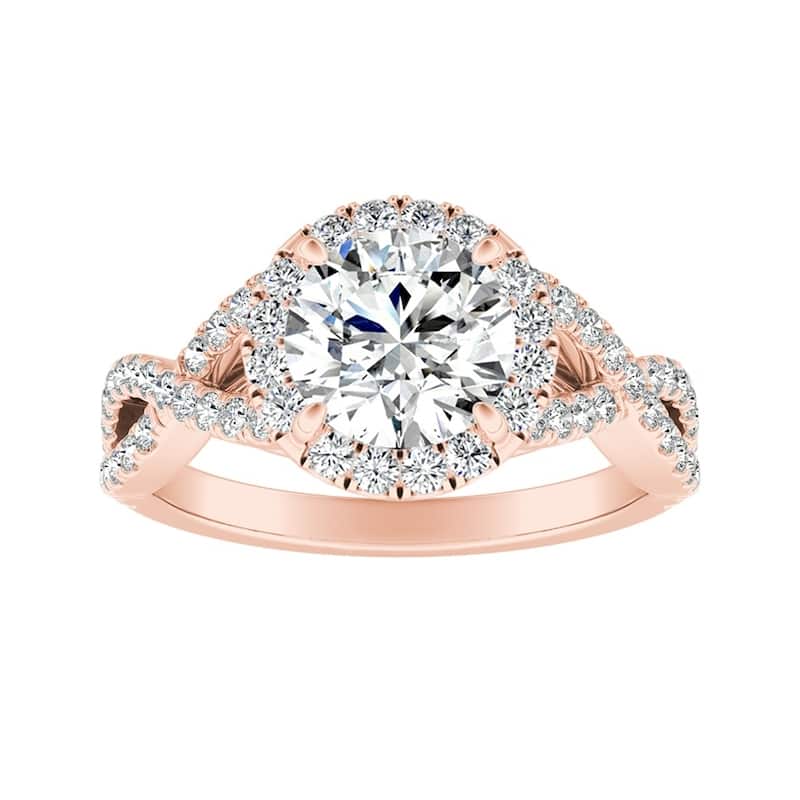 Auriya 14k Gold Infinity Round4ct Moissanite and 1/2ctw Diamond Halo Engagement Ring