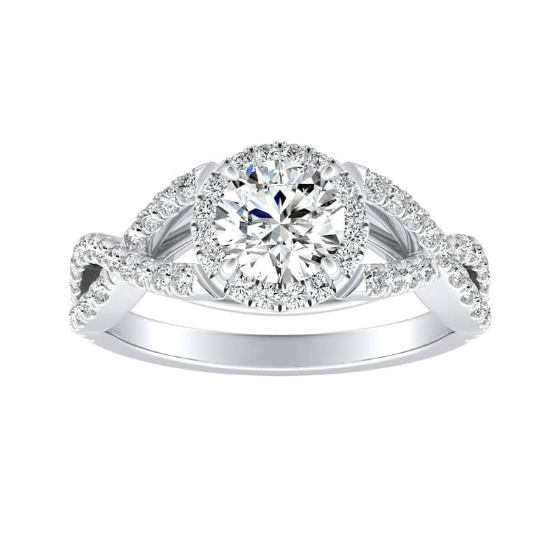 Auriya Infinity Round1/2ct Moissanite and 1/2ctw Diamond Halo Engagement Ring 14K Gold