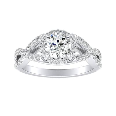 Auriya Infinity Round1/2ct Moissanite and 1/2ctw Diamond Halo Engagement Ring 14K Gold