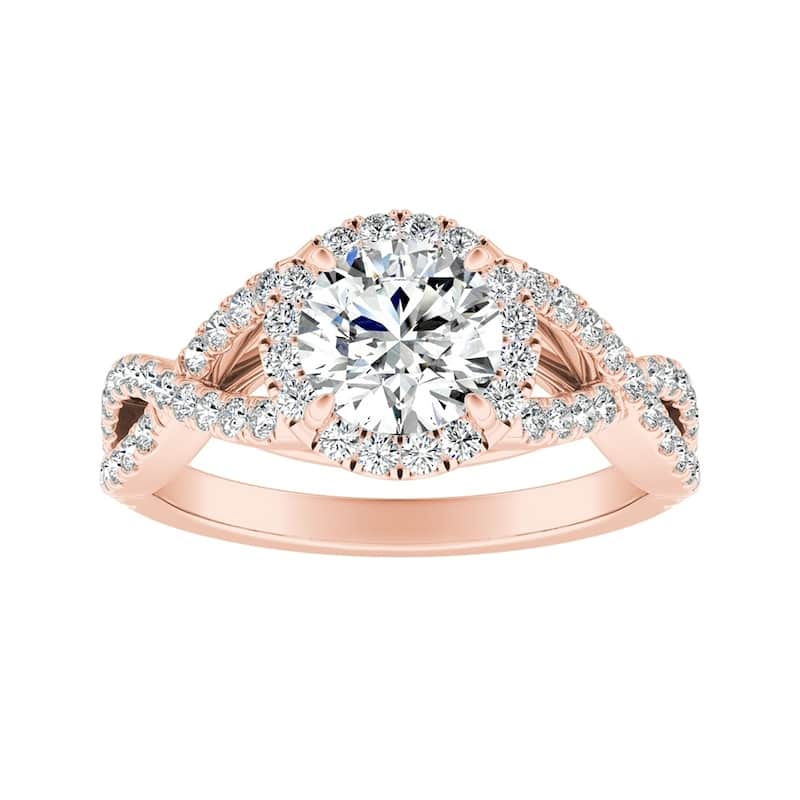 Auriya Infinity Round1/2ct Moissanite and 1/2ctw Diamond Halo Engagement Ring 14K Gold