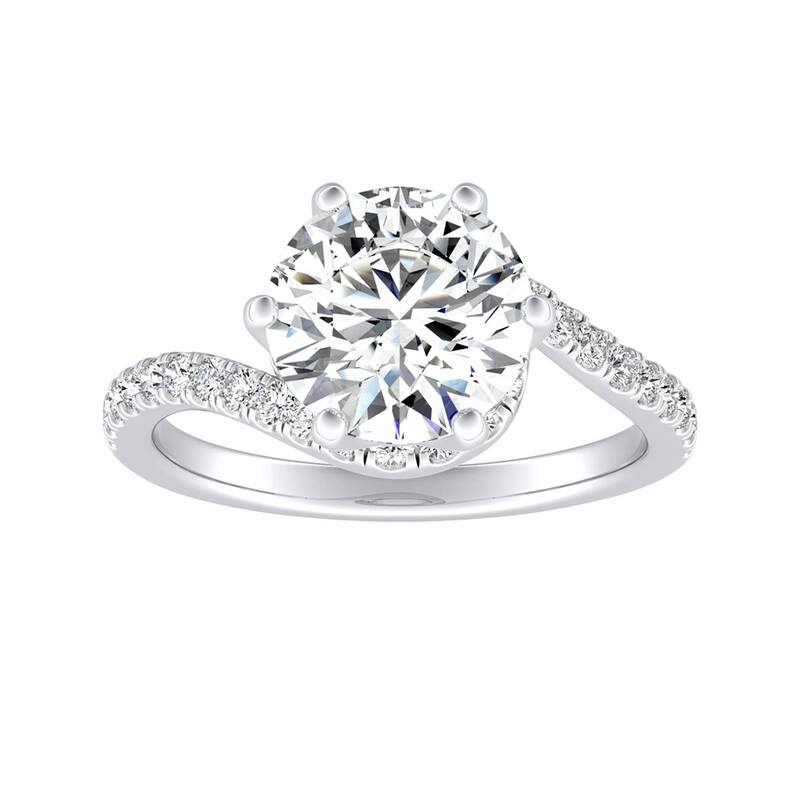 Auriya Bypass 2ct Round Moissanite and 1/3ctw Halo Diamond Engagement Ring 14K Gold
