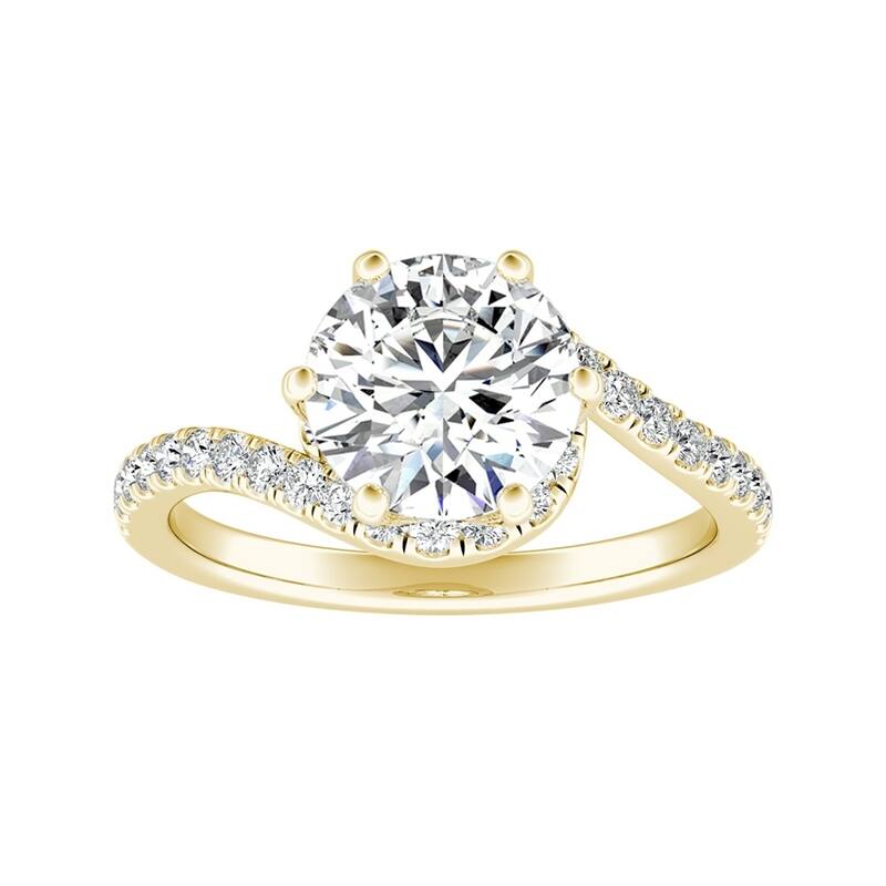 Auriya Bypass 2ct Round Moissanite and 1/3ctw Halo Diamond Engagement Ring 14K Gold