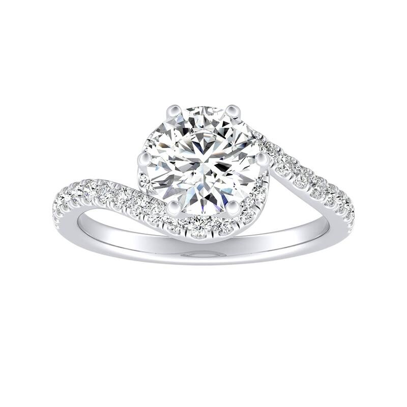 Auriya Modern 3/4ct Moissanite and 1/3ctw Halo Diamond Engagement Ring 14K Gold