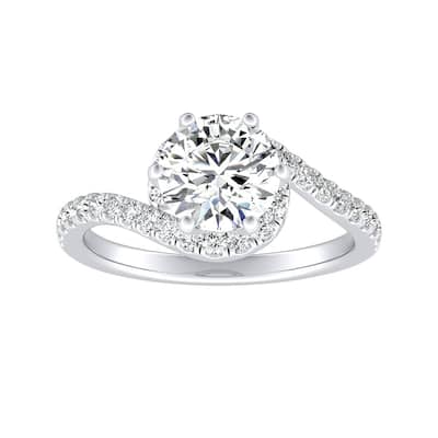 Auriya Modern 3/4ct Moissanite and 1/3ctw Halo Diamond Engagement Ring 14K Gold