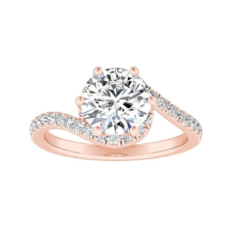 Auriya Bypass 1 1/2ct Round Moissanite and 1/3ctw Halo Diamond Engagement Ring 14K Gold