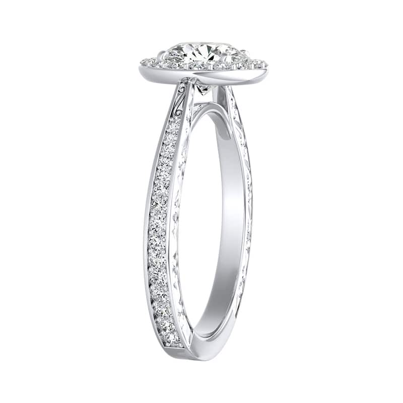 Auriya Vintage 1 1/2ct Round Moissanite and 3/8ctw Halo Diamond Engagement Ring 14K