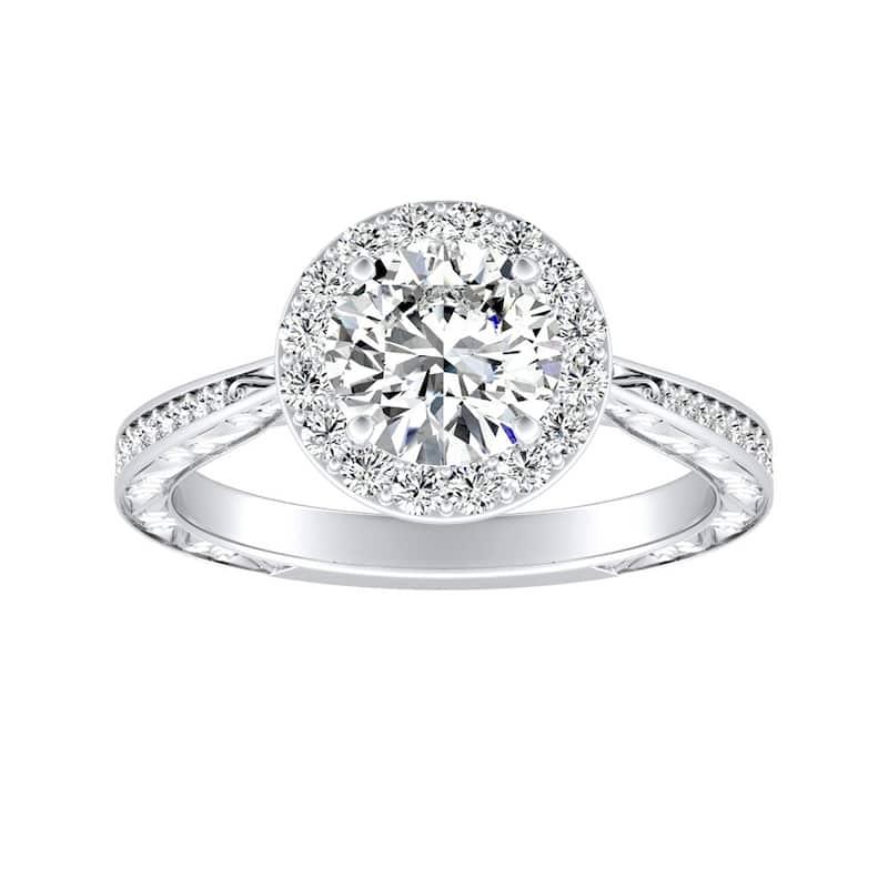 Auriya Vintage 1 1/2ct Round Moissanite and 3/8ctw Halo Diamond Engagement Ring 14K