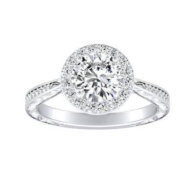 Auriya Vintage 1 1/2ct Round Moissanite and 3/8ctw Halo Diamond Engagement Ring 14K