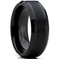 Oliveti Tungsten Carbide Men's Black Brushed Wedding Band Engagement Ring Comfort Fit 8 mm