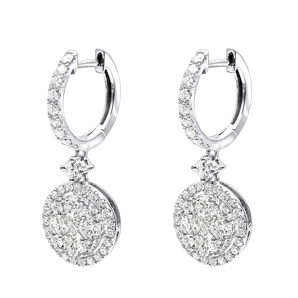 Dangling Round Diamond Drop Earrings 