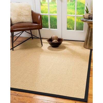 Natural Area Rugs 100%, Natural Fiber Handmade Basket Weave Rio, Beige Sisal Rug, Black Border - 2'6" x 12'
