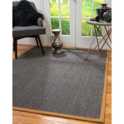 Natural Area Rugs 100%, Natural Fiber Handmade Shadows, Greyish Blue Sisal Rug, Khaki Border - 2'6" x 12'